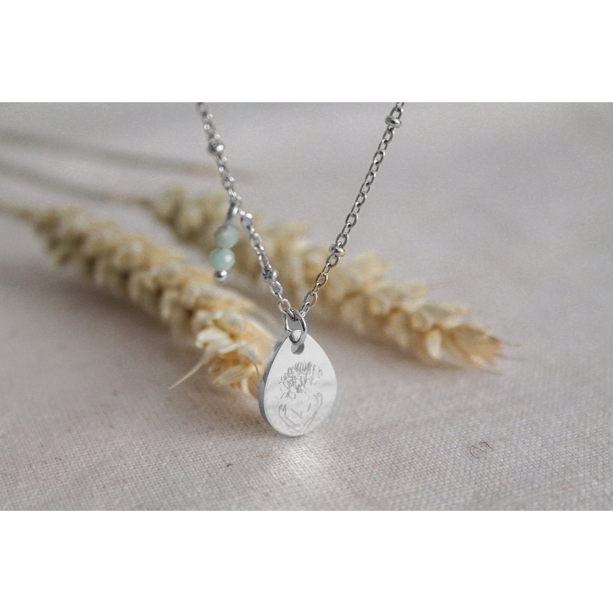 Ketting Loving Yourself & Amazoniet - Zilver